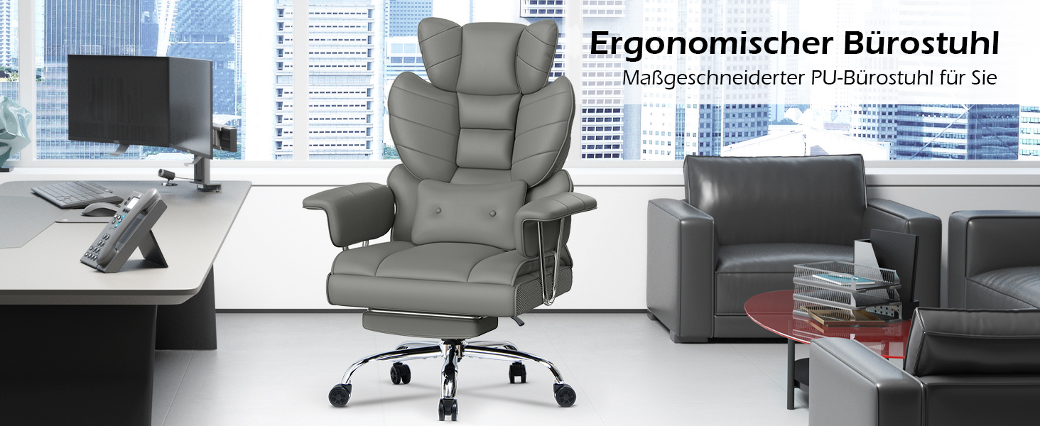 Офісний крісло NaspaLuro з підставкою для ніг, ергономічне, з підтримкою попереку, з високою спинкою, для дому та офісу, сірий, 77x66x134 см