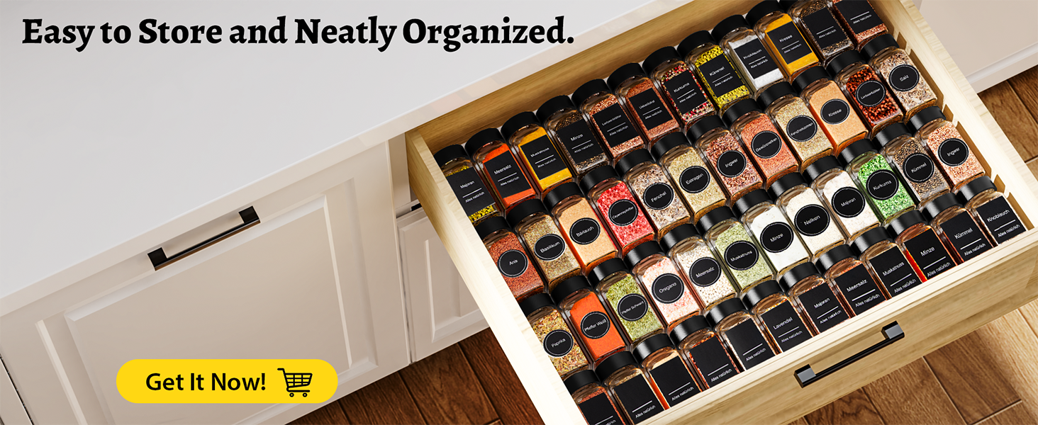 Набір баночок для спецій на 24 шт. (120 мл) – чорний, з кришками, ситечком, воронкою та 340 етикетками | Органайзер для спецій