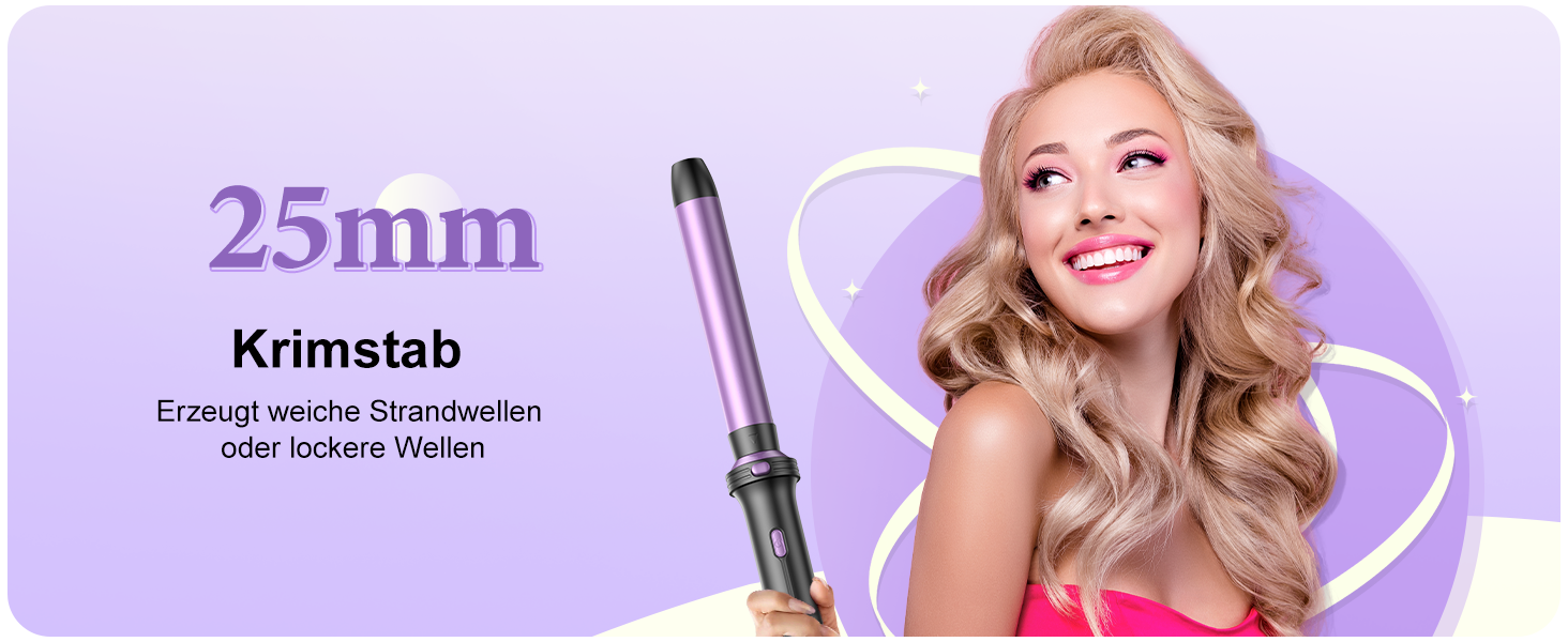 BESTOPE PRO Локкенстаб: Набір для створення локонів 5 в 1 з плойкою, термощіткою, 3 локонами (9mm-25mm) для великих локонів, 13 температур, керлером з термозахистом. Матова поверхня, рукавичка, затискач. Колір: Північне сяйво (Lila)