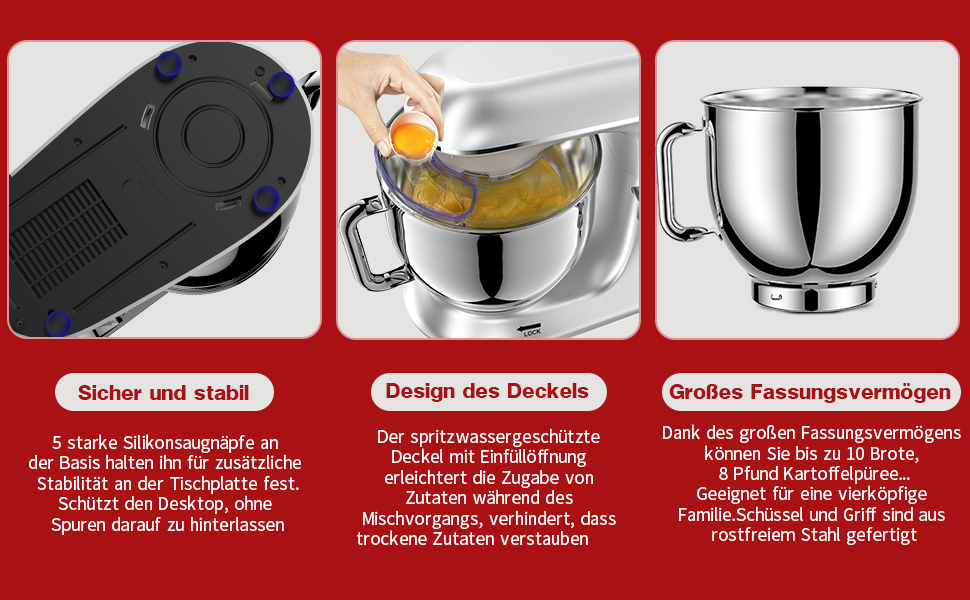 Кухонна машина 1500W 8L з 6 швидкостями, функцією ферментації та LCD-дисплеєм. Комплектується міксером, гаком для тіста та вінчиком (срібна)