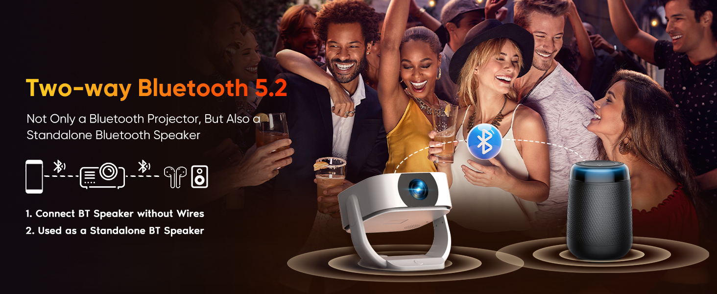 Міні-проектор Beamer 4K 1080P з Wi-Fi/BT, електронним фокусом/автоматичною корекцією трапецеїдальних спотворень, 50% зумом, 270° обертанням для домашнього кінотеатру/відпочинку на природі, сумісний з ноутбуком/смартфоном/мишею