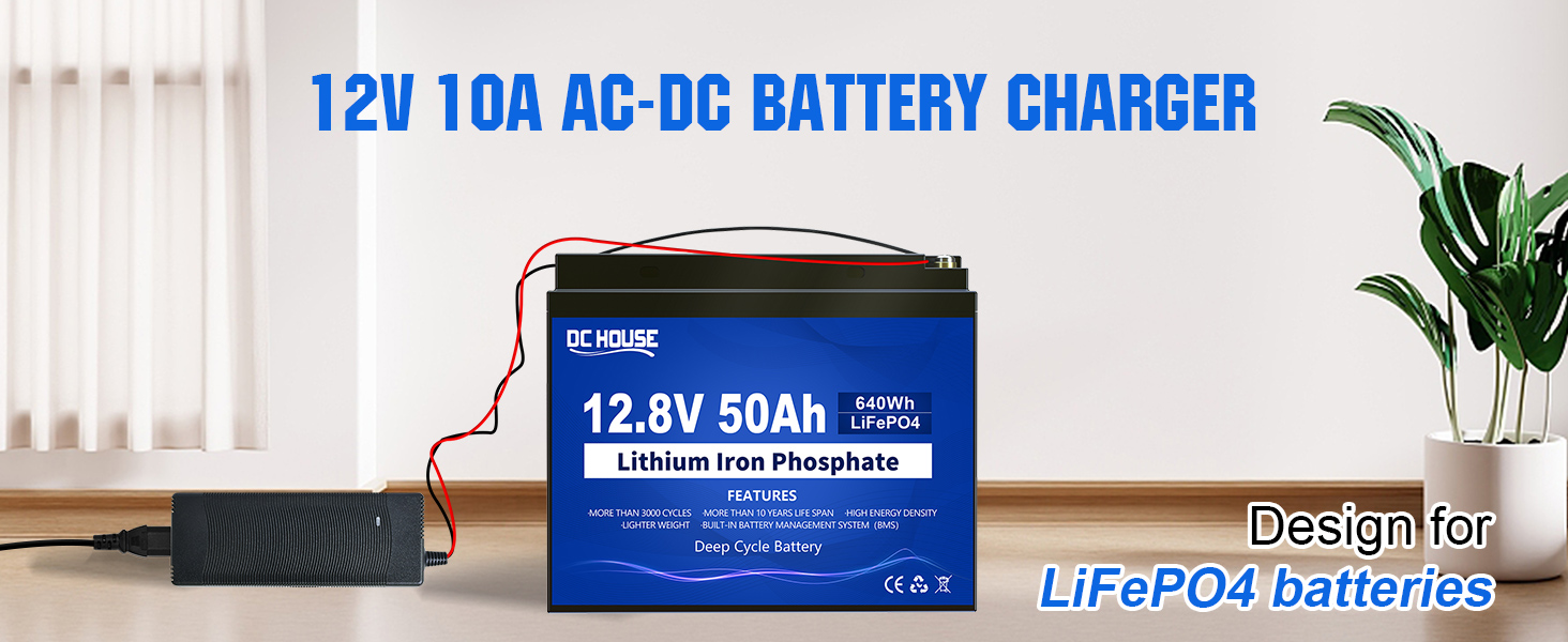 Акумуляторна батарея DCHOUSE 12V 100Ah LiFePO4 із зарядними пристроями 10A, оновлений BMS 100A, до 15000 циклів, літієва батарея 1280 Втгод, ідеально підходить для автофургону, сонячної системи, каравану, човна, кемпінгу, автономного режиму 12 В 100 Ач 10 А