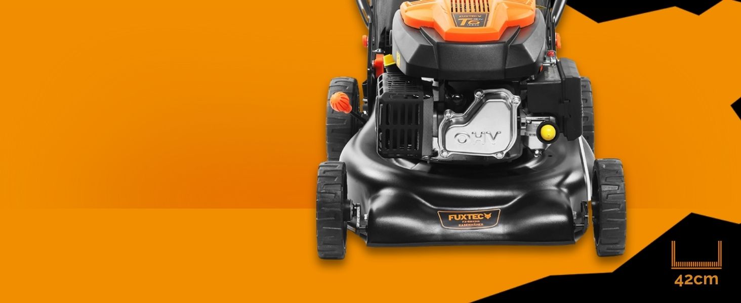 Бензиновий газонокосарка FUXTEC FX-RM4346 3в1 з приводом на задні колеса, ширина косіння 42 см, 146 см³, 40 л, збір трави