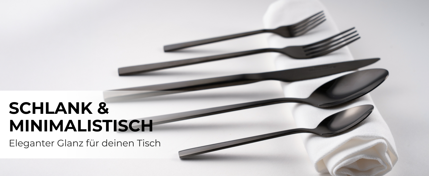 Набір столових приборів Miamio для 6 осіб (36 предметів) – нержавіюча сталь 18/10, чорний колір, придатний для миття в посудомийній машині