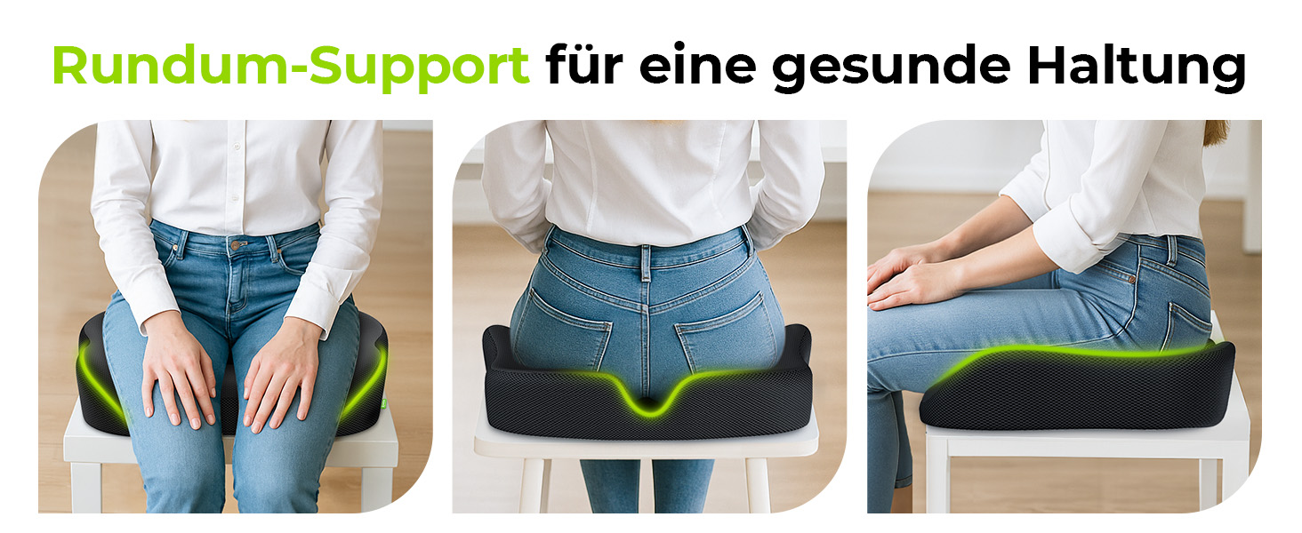 Ортопедична подушка для сидіння AUVON для офісного та автомобільного крісла, кільце для геморою, ергономічна - товстий пінополіуретан Memory Foam, міцна підтримка куприкової області та зняття болю, комфортне сидіння та покращення кровообігу