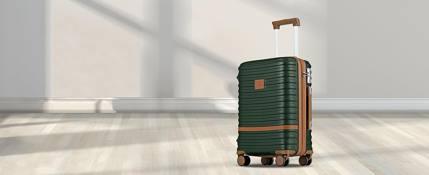 Набір валіз Joyway 6-ти частинний, з жорстким корпусом, beauty case, косметична сумка, 4 колеса, TSA-замок, для подорожей, коричневий/зелений