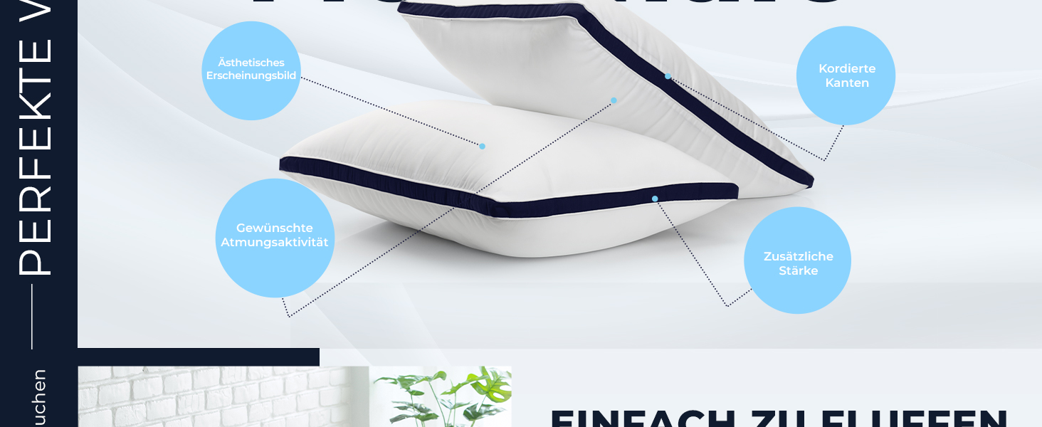 Набір подушок для сну Utopia Bedding, 40x80 см, дихаючі гіпоалергенні подушки, темно-синій колір (2 шт.)