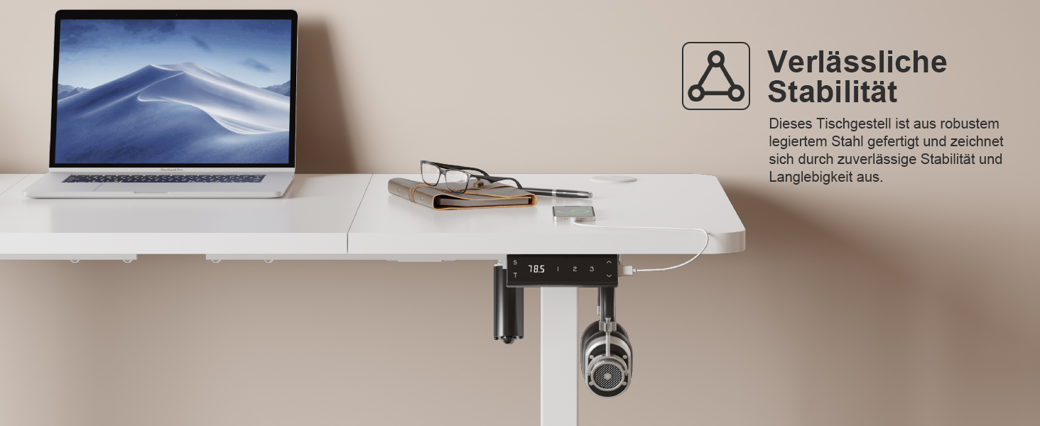 Регульований стіл JUMMICO з USB-роз'ємом та кабельною масою, електричний, з плавним регулюванням висоти, на коліщатках (білий)