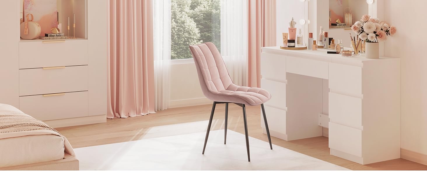 Набір обідніх стільців WOLTU, 8 шт., рожеві, для кухні, вітальні, їдальні, м'яке сидіння з велюру, металеві ніжки, до 150 кг