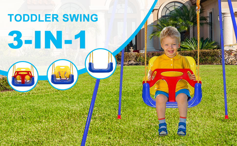 Дитяча гойдалка-шезлонґ 3-в-1 для дому та вулиці з металевим каркасом, рожева. Підходить для дітей від 6 місяців до 10 років