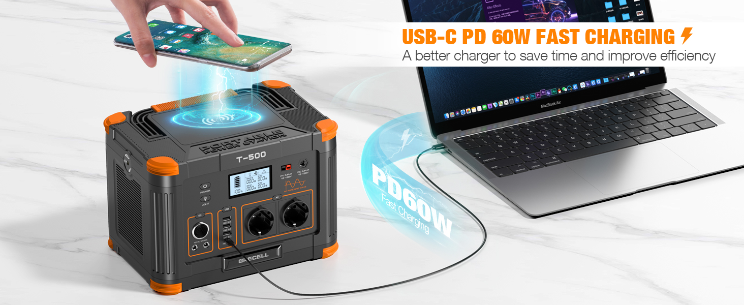 Портативна електростанція 500W (пікова 1000W), 519Wh сонячний генератор для кемпінгу, риболовлі, подорожей, резервне живлення, 2 розетки 230V AC, 10 портів