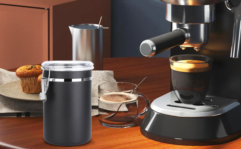 Герметична контейнер для кави та продуктів, набір 2 шт, 1.8L, нержавіюча сталь, чорний