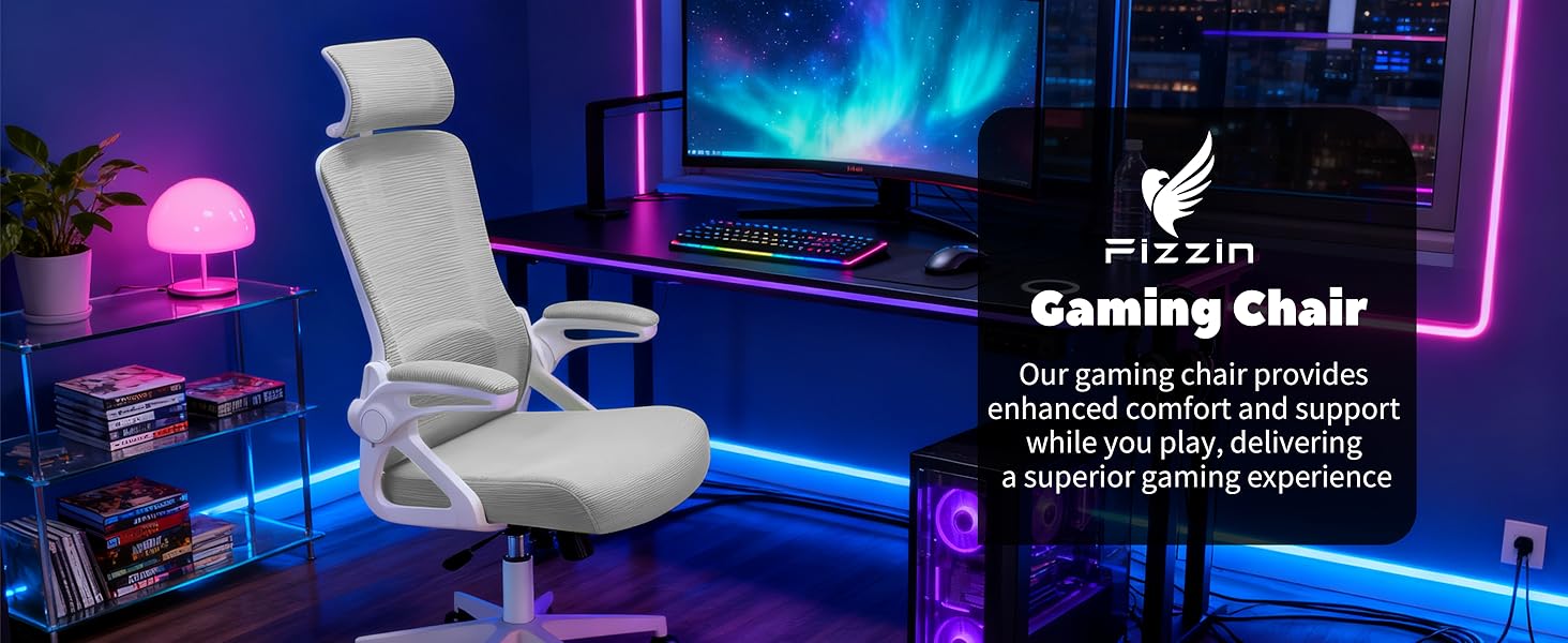 Ергономічне крісло для офісу Fizzin з регульованою поперековою підтримкою, дихаюча сітка, потовщене сидіння, зручне для дому та офісу (Рожевий, Сірий)