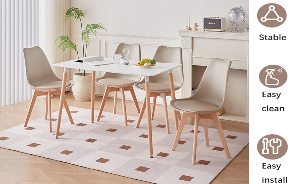 GrandCA Комплект обідньої групи для дому (6 стільців + стіл), для вітальні, кухні, офісу, колір бежевий та білий