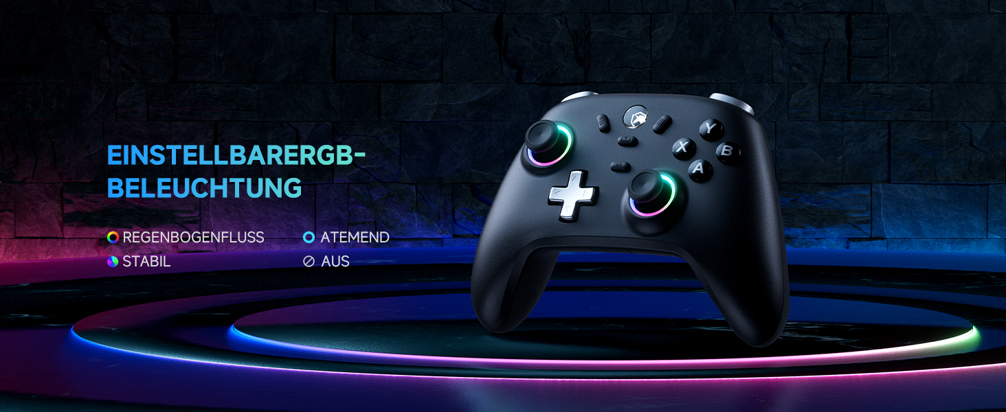 Ігровий бездротовий контролер ECHTPower для PC, Switch, Steam Deck, Android, iOS — RGB підсвітка, Hall-джойстики, Turbo, вібрація, акумулятор 800mAh (Чорний)