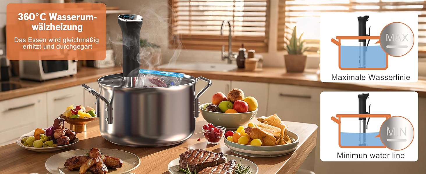 Су-від кухонний прилад Karinear | Су-від стік | APP-керування, Wi-Fi 2.4G | 1400W | 10-90°C, 1-99 хв. | 360° циркуляція