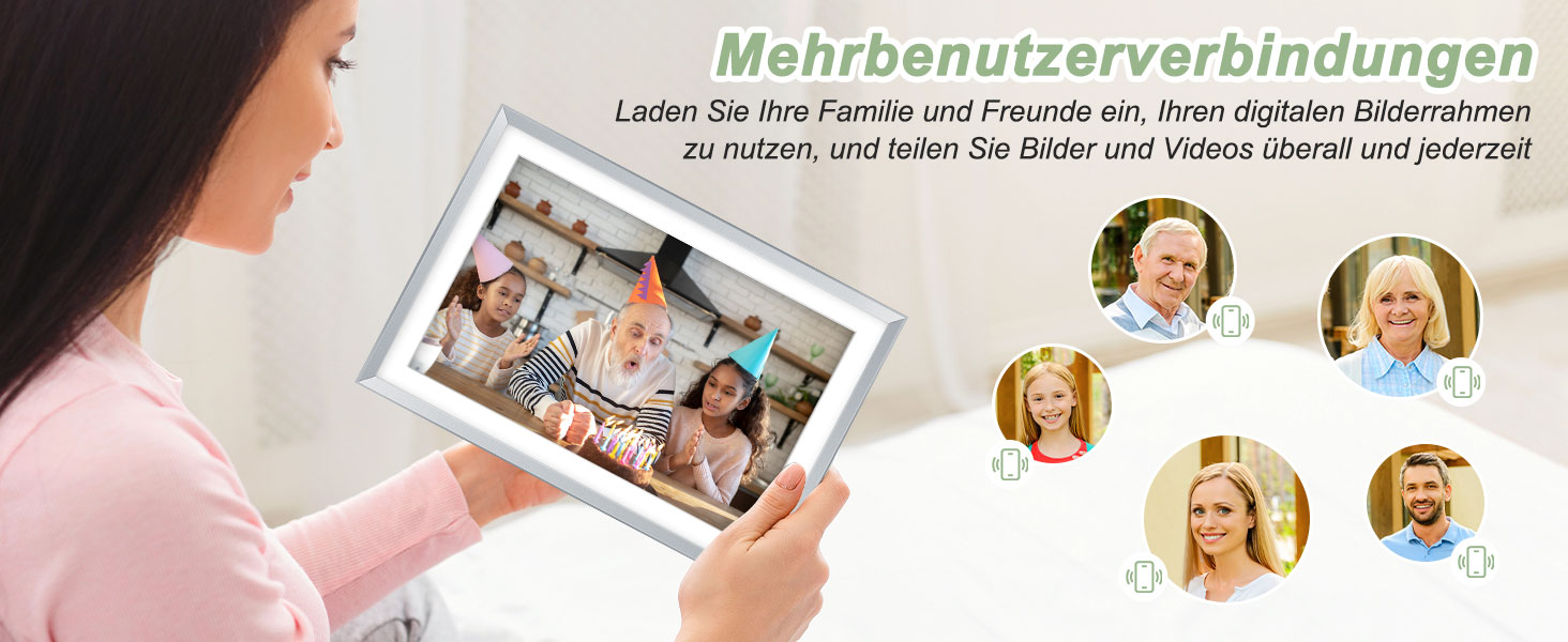 Цифровий рамка для фотографій з дерева, Wi-Fi, 32GB, 10.1 дюйма, IPS сенсорний екран, Frameo APP, подарунок, дуб (срібло)