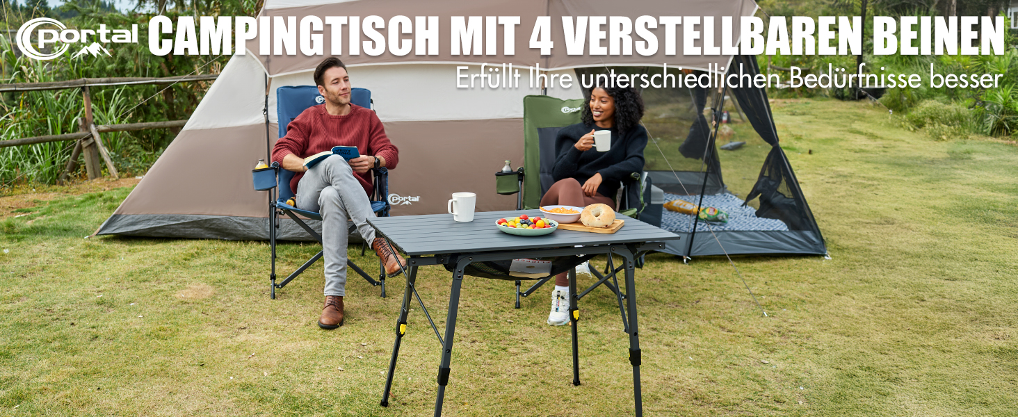 Складаний кемпінговий стіл Portal з регулюванням висоти, алюмінієвий, 90 x 53 см, сірий