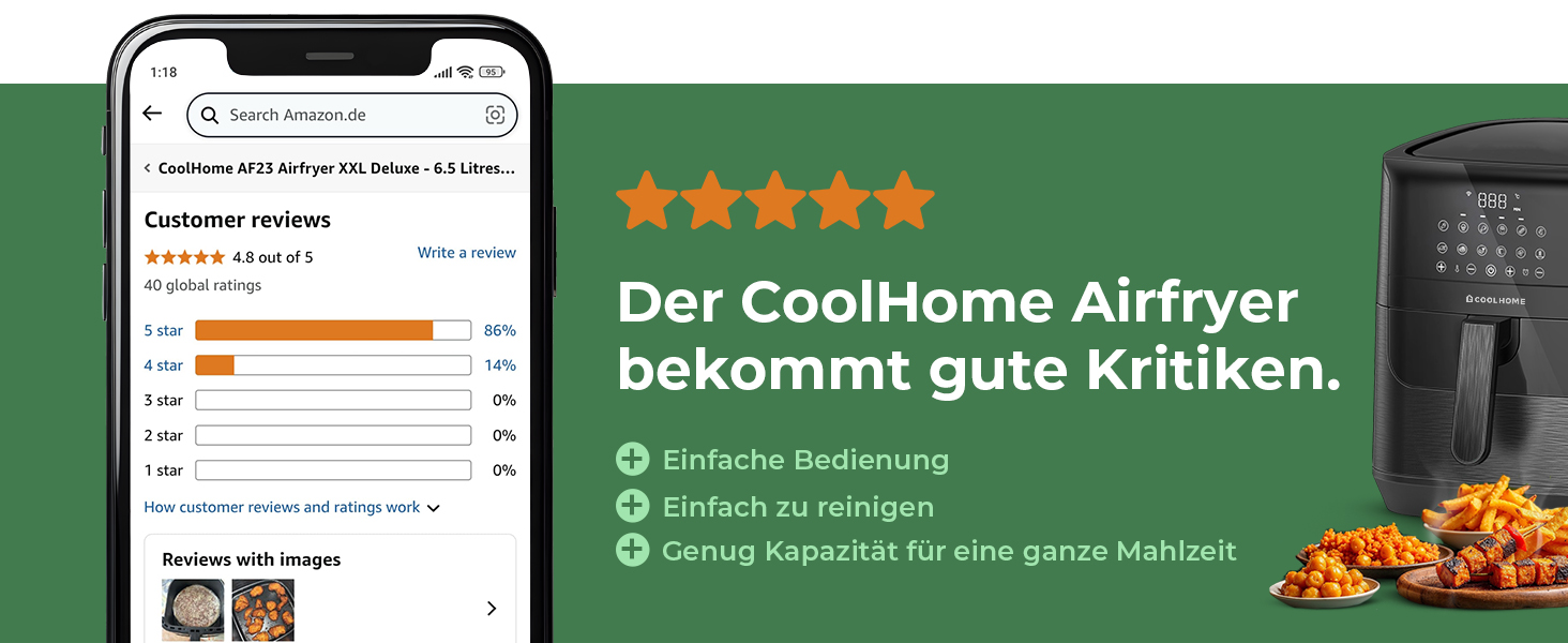 Аерофритюрниця AF23 Airfryer XXL Deluxe, 6.5 л, з керамічним покриттям, чорна