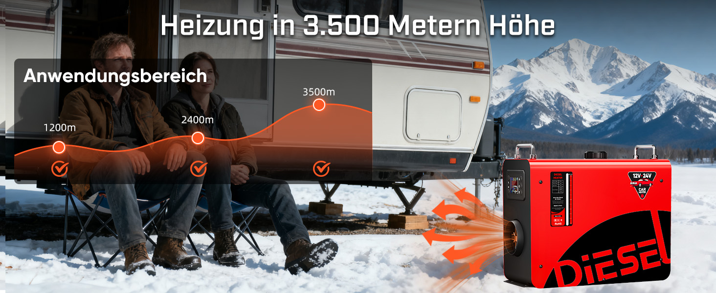 Дизельний опалювач LDHTHOPI 8 кВт, 12/24V з таймером, LCD-дисплеєм та пультом, швидкий нагрів 4.5л, для гаража, кемпінгу, автодому, червоний