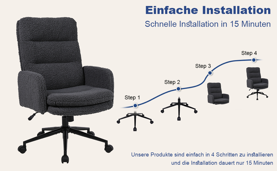 Крісло для роботи Youhauchair з кашеміру, ергономічне офісне крісло з високою спинкою, зручне крісло для туалету, обертове крісло для столу з регульованою висотою, кашемір, висока спинка (темно-сірий)