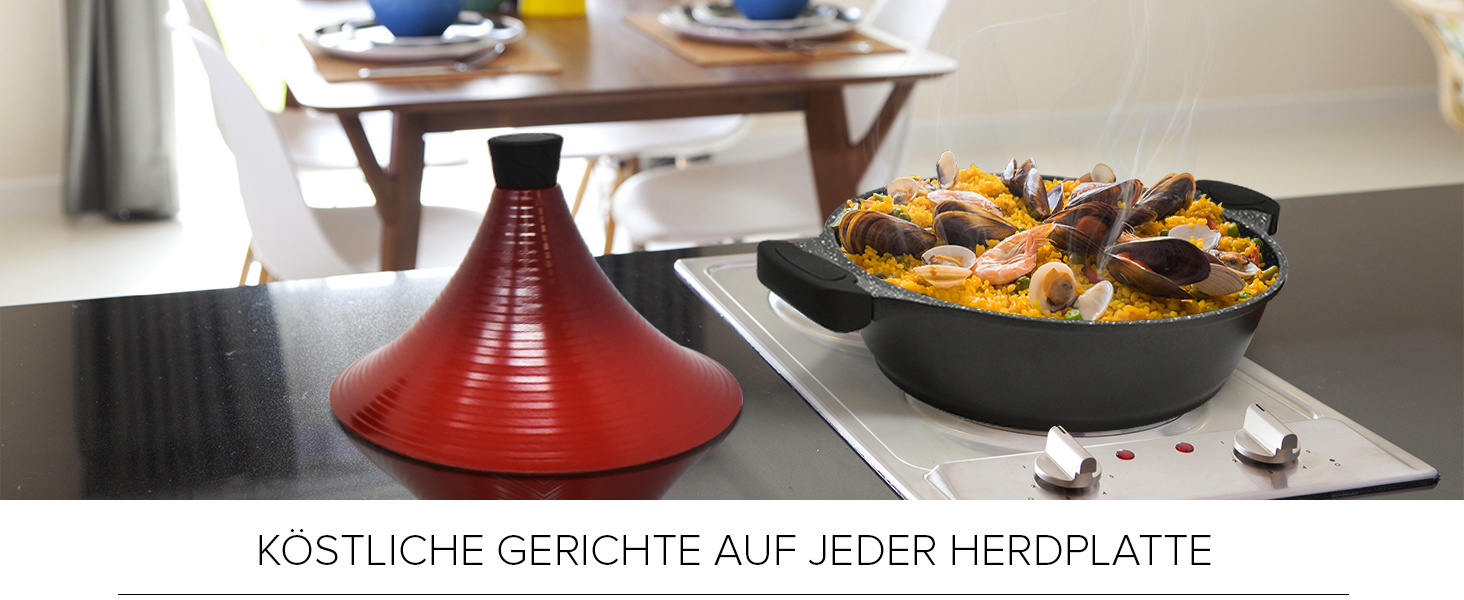 Тажин Joeji's Kitchen з кришкою, антипригарний, литий алюміній, 28 см, для індукції – марокканський горщик для приготування страв