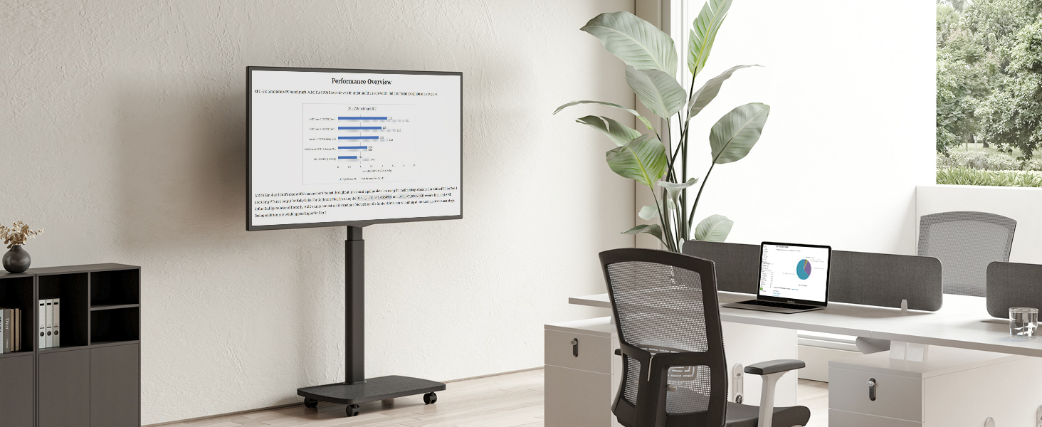 Підставка для телевізора на колесах з полицею, чорна, поворотна, регульована по висоті, VESA 400x400, для телевізорів 32-65 дюймів