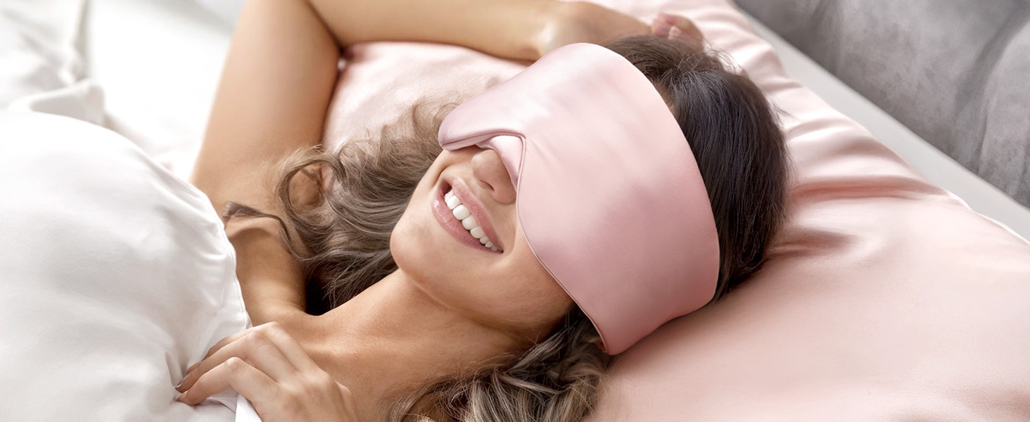 Маска для сну LitBear з 100% шовку маорі, для жінок та чоловіків, з регульованою стрічкою, рожевого кольору