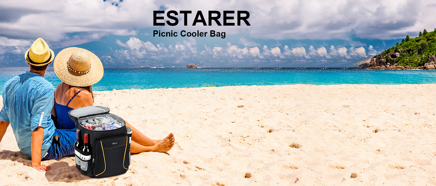 Рюкзак-холодильник Estarer 35L: водонепроникний, з відкривачем для пляшок, для кемпінгу, пікніків та пляжу (Чорний)