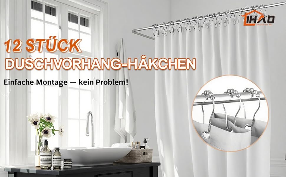 Набір з 12 металевих кріплень для душової завіси LIHAO, гачки для душу, 69x39 мм