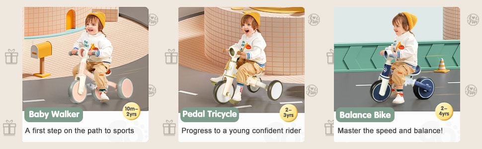 Дитячий біговел-триколіс LOL-FUN 5-в-1 з ручкою для штовхання, зелений оливковий, для хлопчиків та дівчаток від 1 року