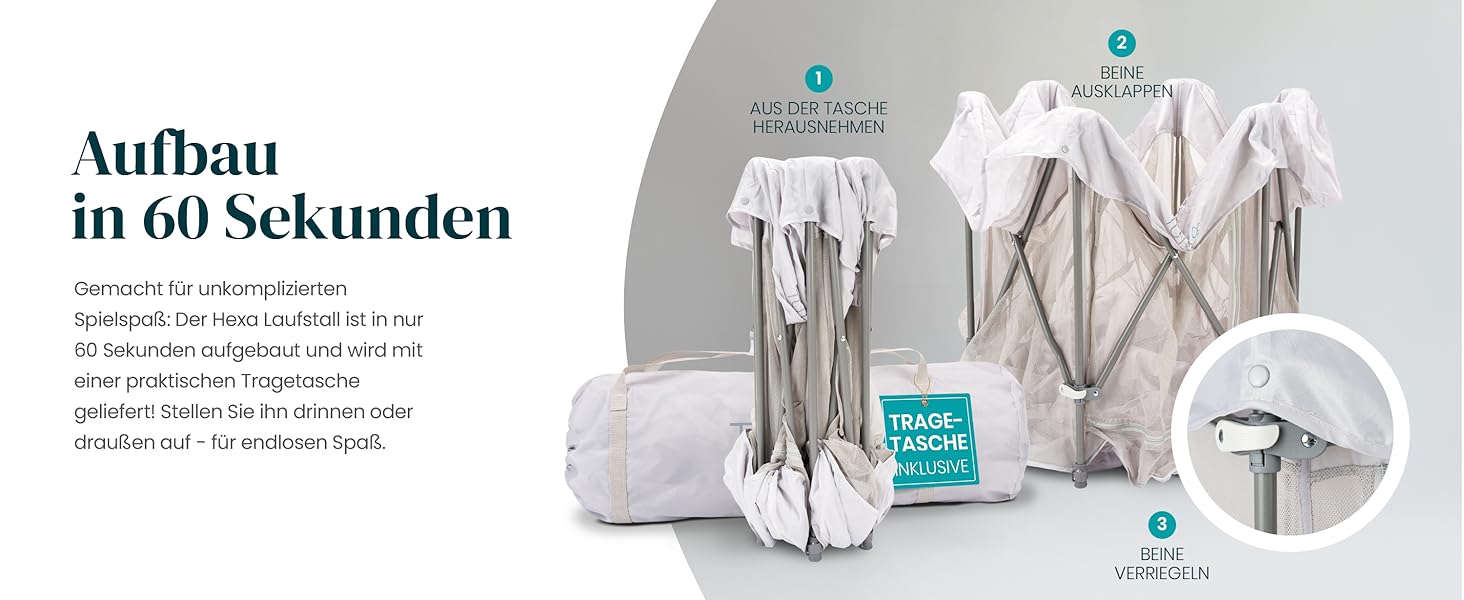 Дитячий манеж Tutti Bambini Laufstall - портативний, з сіткою 360°, швидко складається, з кишенькою та матом, 135x135x75 см (сріблястий)