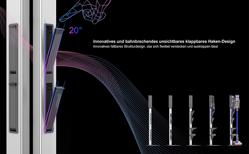 Стійка для бездротового пилососа Dyson з гачками для зберігання, сталь, сірий колір - настінний монтаж без свердління