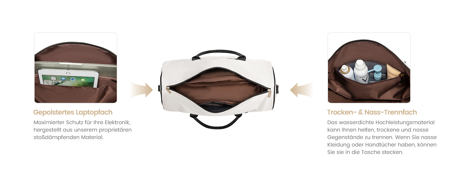 Сумка-мішок LOVEVOOK для жінок: дорожня, спортивна, з відділенням для взуття та мокрих речей, 2 шт. у наборі, 35л, бежевий & хакі