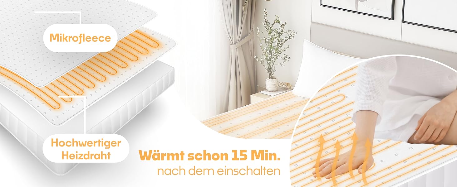 Електрична ковдра KESSER® з двома зонами нагріву 160x140 см з автовимкненням та пультом керування | 3 режими температури | Підкладка під ковдру | Тепла ковдра з м'якого флісу білого кольору 160x140 см без візерунка