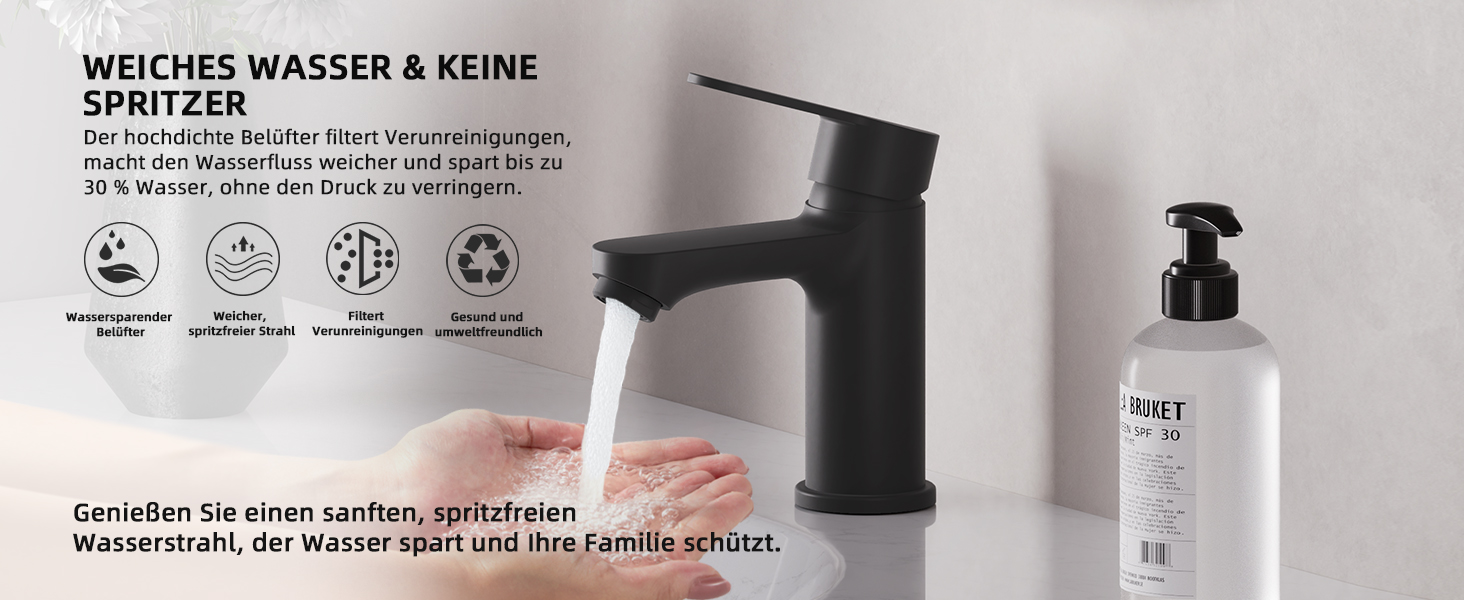 Змішувач для ванної кімнати BELZ, одноручний, для умивальника, хром (Black), водозберігаючий, енергозберігаючий, висота виливу 78 мм