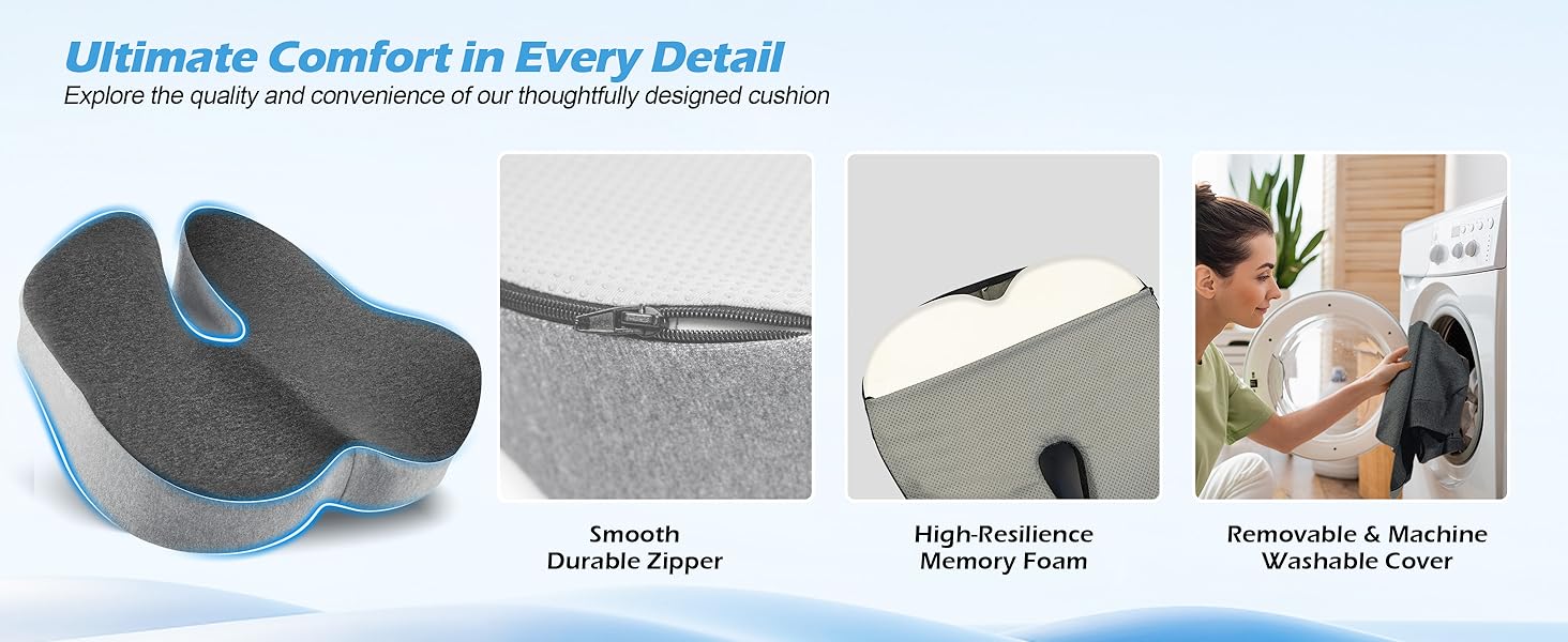 Подушка для офісного крісла Lofty Aim з Memory Foam: ергономічна, для куприка, при болях в спині та сідницях, для офісу, авто, літака, інвалідного візка – чорний та сірий