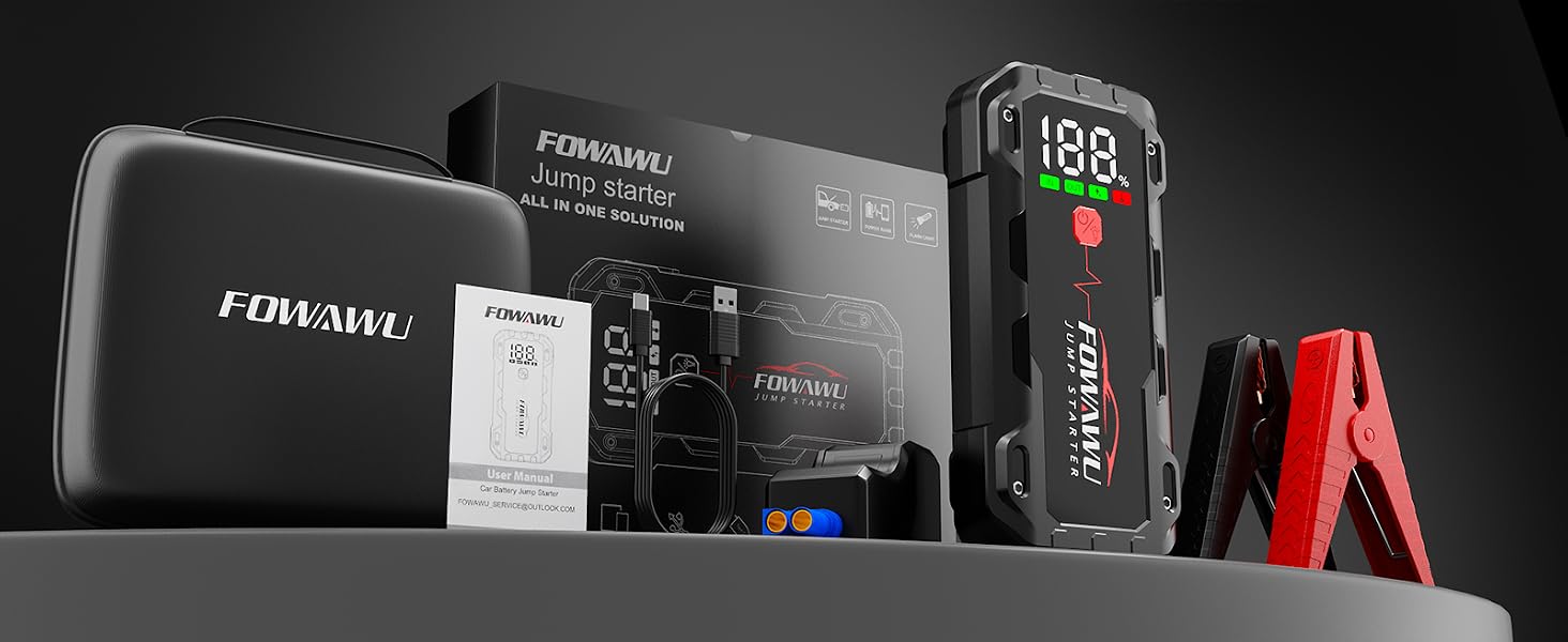 Бустер для автомобіля FOWAWU 7000A 26800mAh — Пусковий пристрій (Jump Starter) для бензинових двигунів до 12л та дизельних до 10л