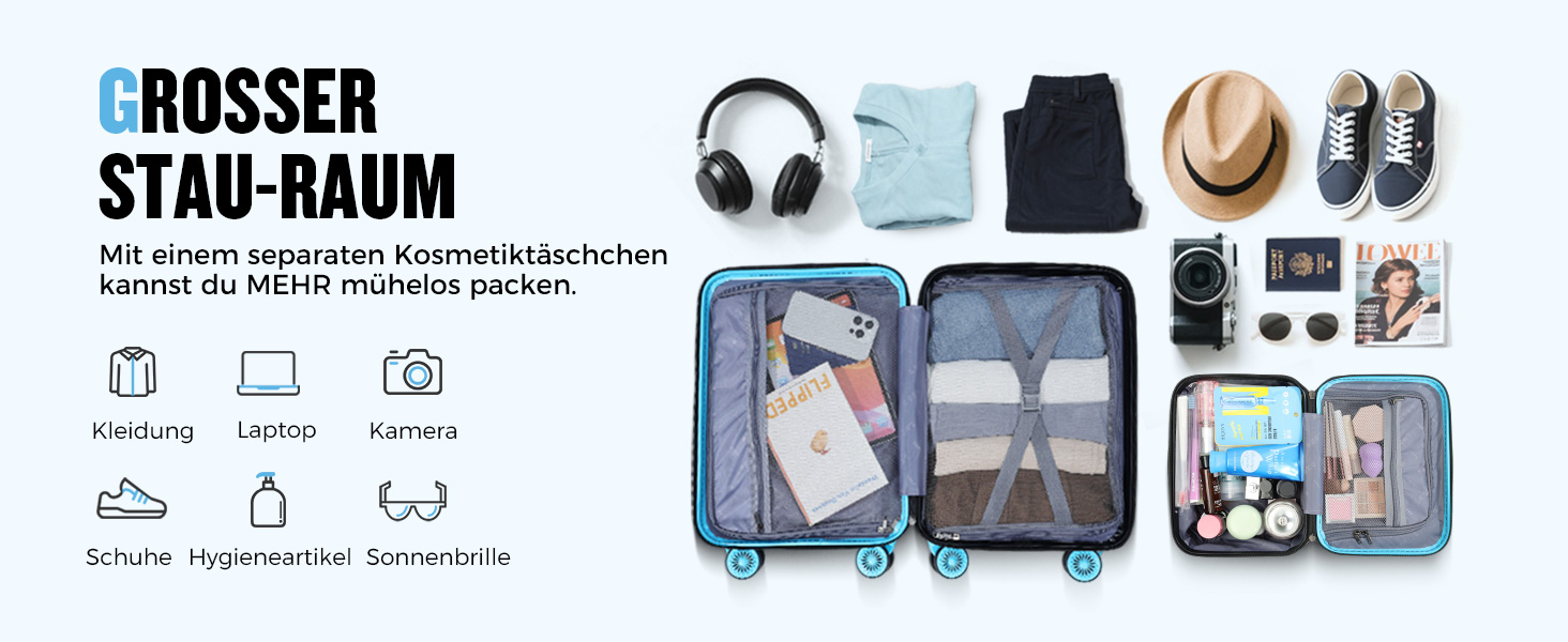 Чемодан ручної об'єм Lekebobor 2 шт. 45x36x20 см (EasyJet) з TSA-замком та колесами, блакитний. Набір валіз, дорожній набір, валіза-ролер.