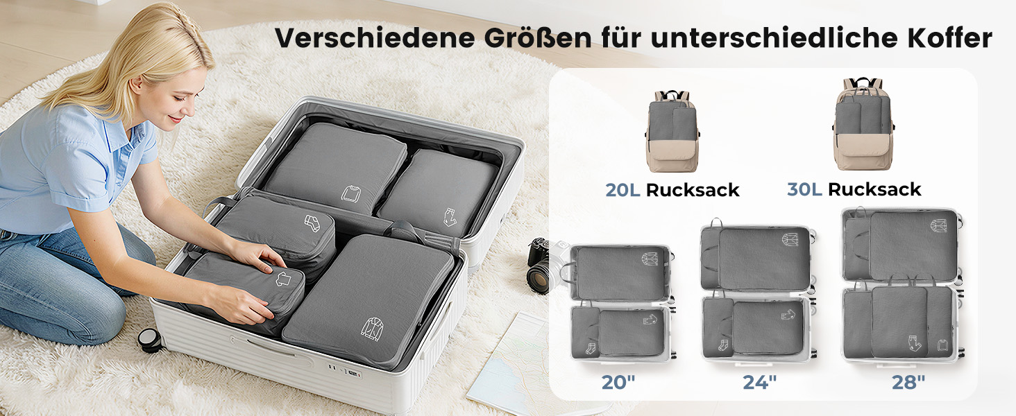 Набір компресійних органайзерів для валізи та рюкзака з нейлону, дорожні сумки-пакувальники для одягу, сірі, 5 предметів