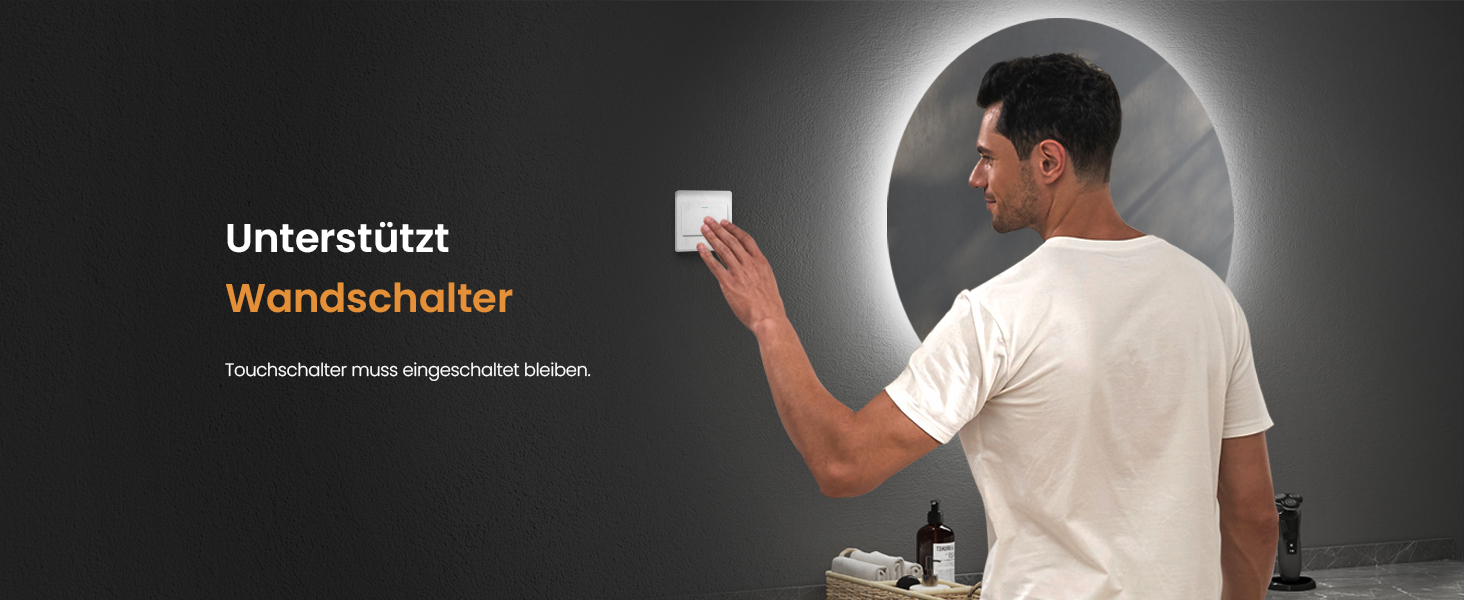 Дзеркало для ванної кімнати EMKE з підсвічуванням, діаметр 50 см, регульоване холодне біле світло, функція пам'яті, вимикач, IP44, енергозберігаюче, з підсвічуванням ззаду, дзеркало для ванної кімнати (3 кольори світла + проти запотівання, 80 x 80 см)