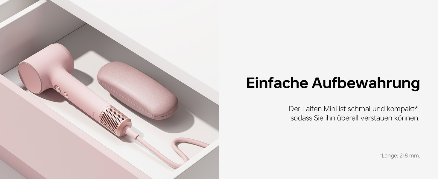 Компактний фен для волосся Laifen Mini з безщітковим мотором 110 000 об/хв та іонізацією, швидке сушіння, низький рівень шуму, колір: рожевий