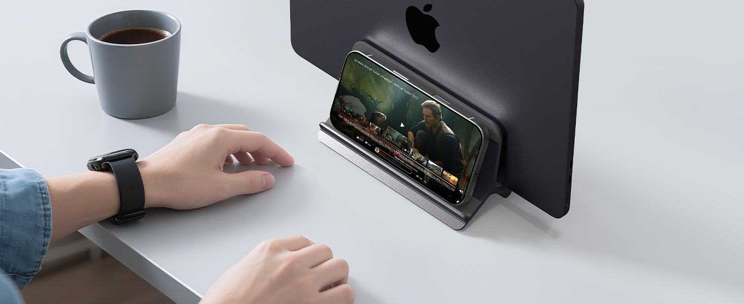 Підставка для ноутбука SODI вертикальна, автоматична, з алюмінію, для MacBook Pro/Air, ноутбуків, планшетів, телефонів (сіра)