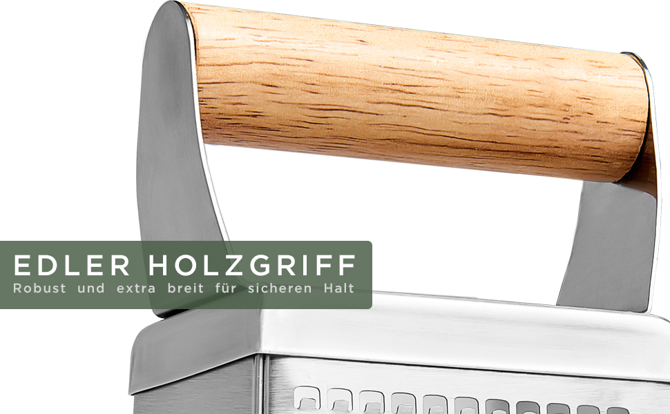 Нержавійна тертка WALDWERK Design для овочів та сиру з дерев'яним піддоном - кухонна тертка без пластику, квадратна