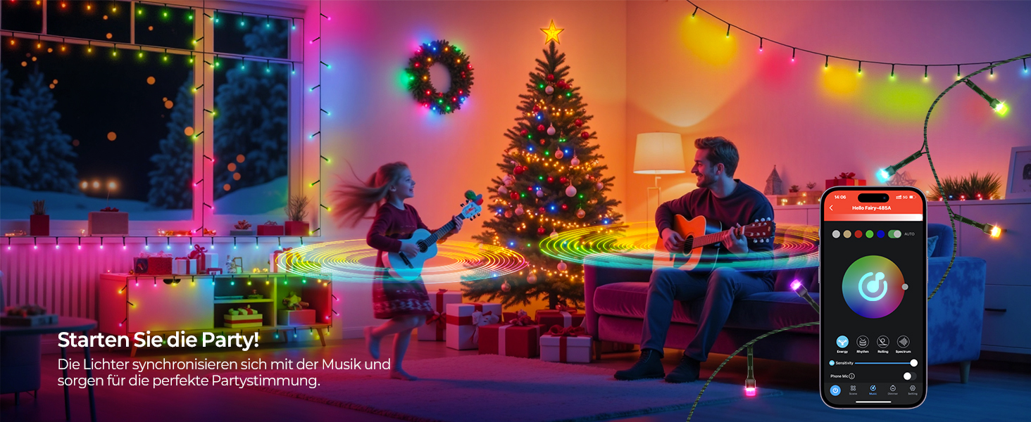 Розумна світлодіодна гірлянда YAYZA! для ялинки 20м, 200 LED RGB (16 млн кольорів), керування через App та пульт, водонепроникна IP44 для дому та вулиці