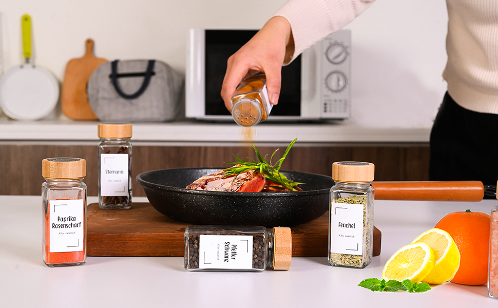 Набір бамбукових контейнерів для спецій на 24 шт. (120 мл) з воронками та етикетками