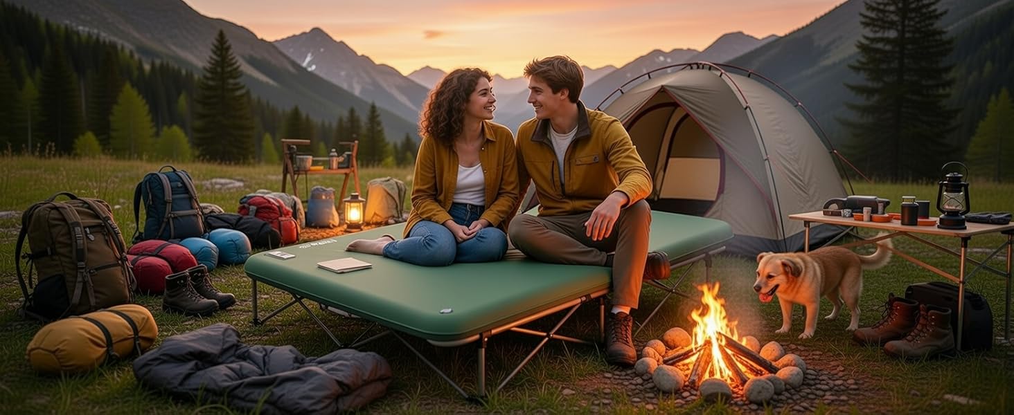 Кемпінговий килимок HiiPeak з R-Value 9,5: термоізольований надувний матрац зі спеціальною подушкою для зими та літа, двопомісний (Зелений)