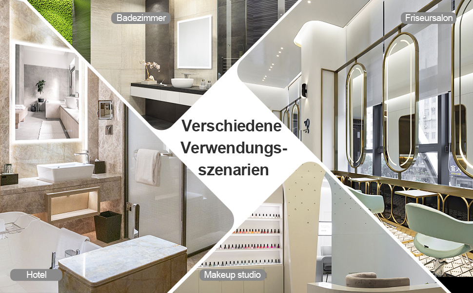 Дзеркало для ванної кімнати Furduzz LED, 70x50 см з підсвічуванням, сенсорним вимикачем, 3 кольори світла, регулювання яскравості, антизапарник, пам'ять налаштувань