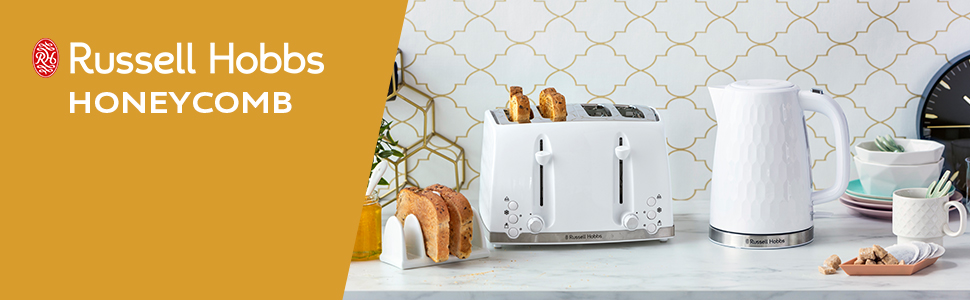 Тостер Russell Hobbs 26071 на 4 тости, білий – з широкими слотами та підйомом тостів