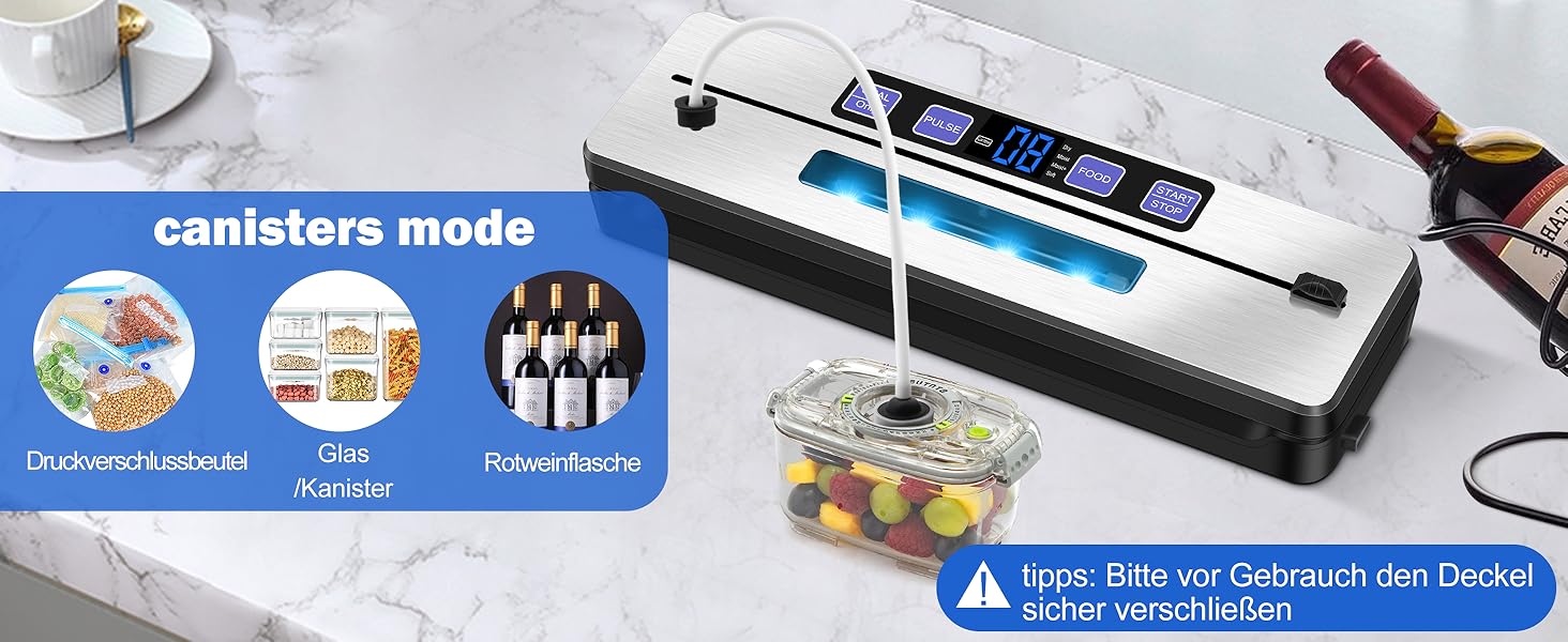 Вакууматор для продуктів 7 в 1 з подвійним швом, професійний вакуумний пакувальник з цифровим таймером, вбудованим різаком та 50 пакетами, сріблясто-чорний